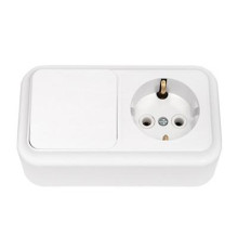 Розетка ОП IP55 1я с/з+1кл выключю+свет бел  MAKEL
