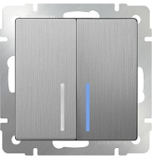 WL09-SW-2G-LED Выключатель с подсветкой 2-кл. СЕРЕБРЯНЫЙ РИФЛЕНЫЙ Werkel