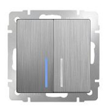 WL09-SW-2G-2W-LED Выключатель ПРОХОД. с подсветкой 2-кл. СЕРЕБРЯНЫЙ РИФЛЕНЫЙ Werkel