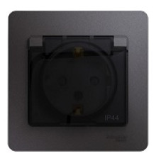 Розетка 1м СП Glossa 16А IP44 с/з шторк графит