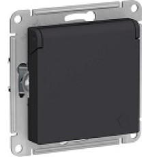 Розетка 1-м СП AtlasDesign 16А IP20 с заземл. защ. шторки с крышкой механизм карбон SE ATN001046